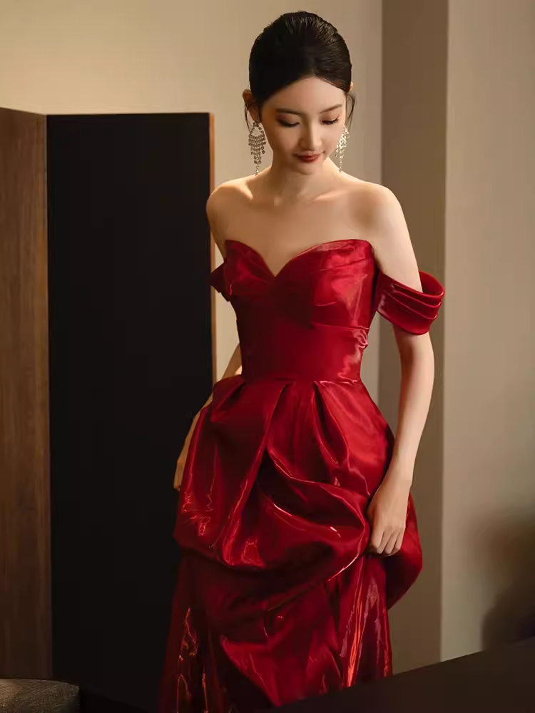 Sexy Mermaid Red Long Prom Dresses Satin Birthday Outfits - View 2 | VelvetHem