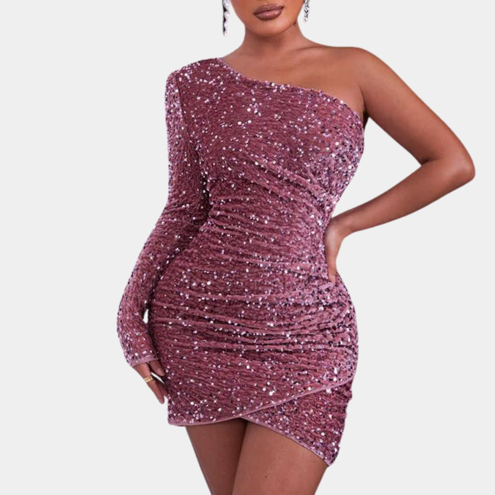 Paki One Shoulder Sequin Dress for Women Office and Evening