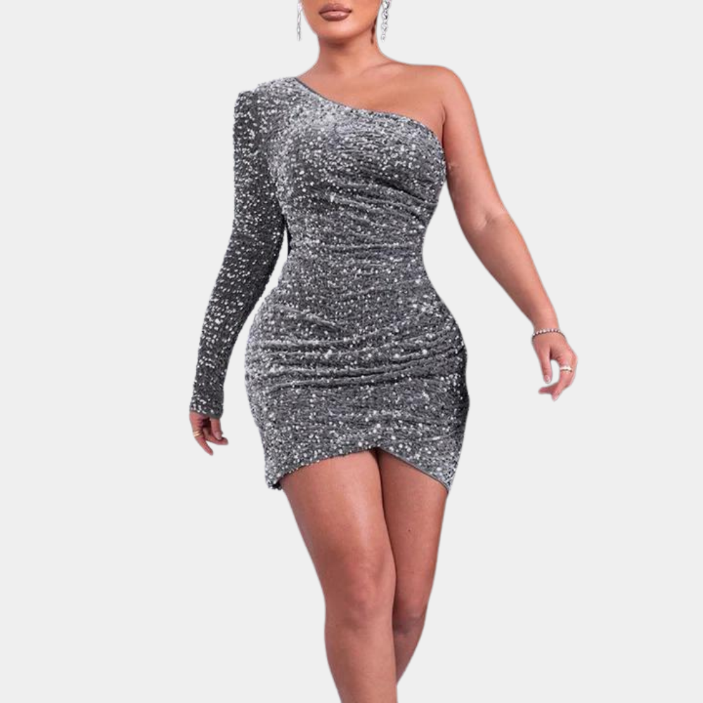 Paki One Shoulder Sequin Dress for Women Office and Evening