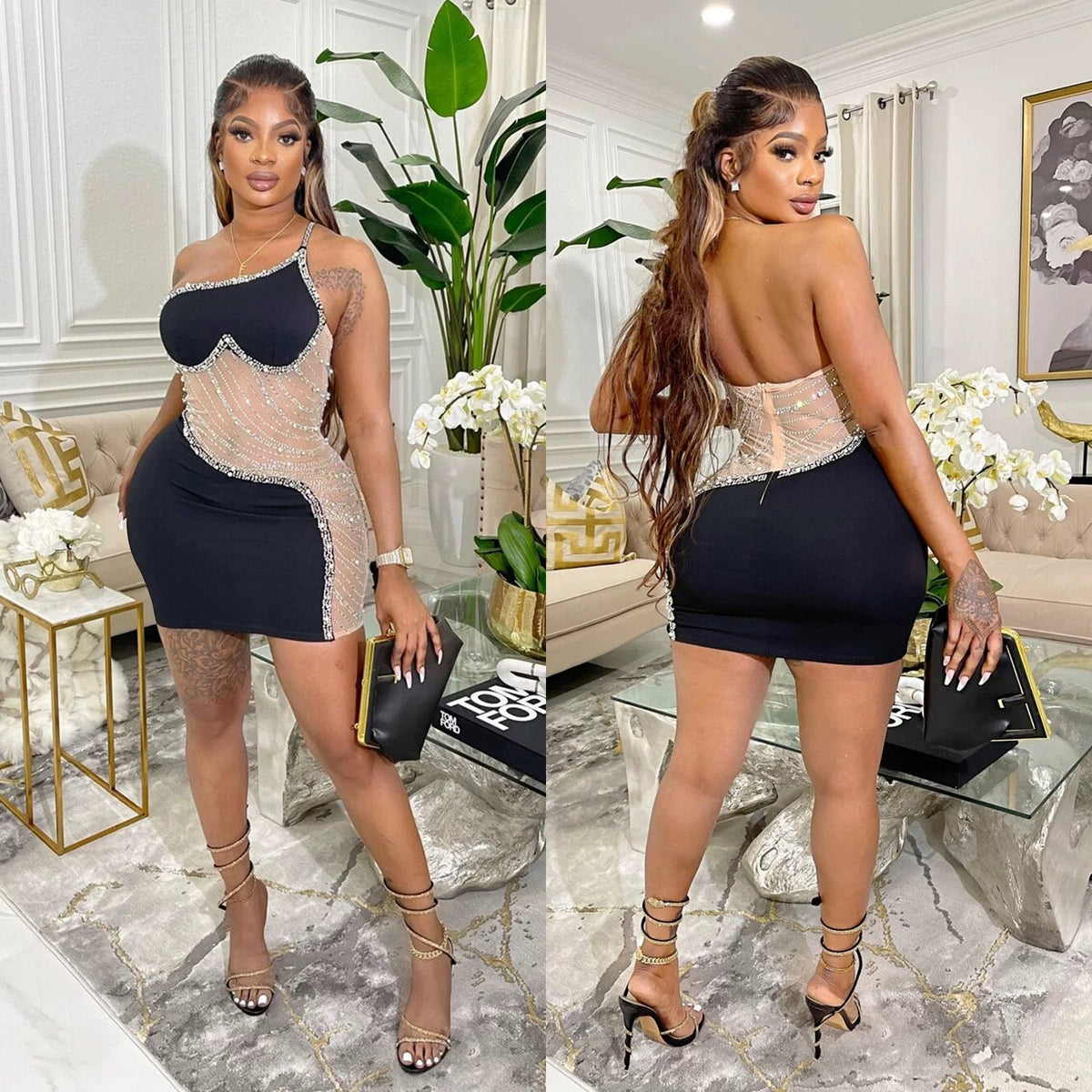 18th Birthday Outfits Sheath Homecoming Dress One Shoulder Black Short Mini Party Dress - View 6 | VelvetHem