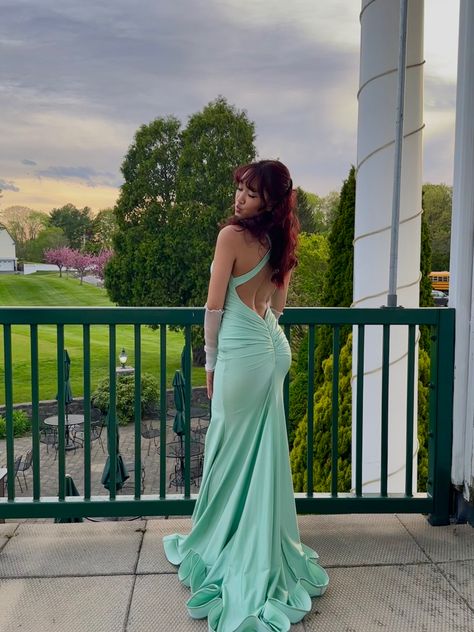 Fancy Mermaid Straps Backless Mint Green Long Prom Dresses