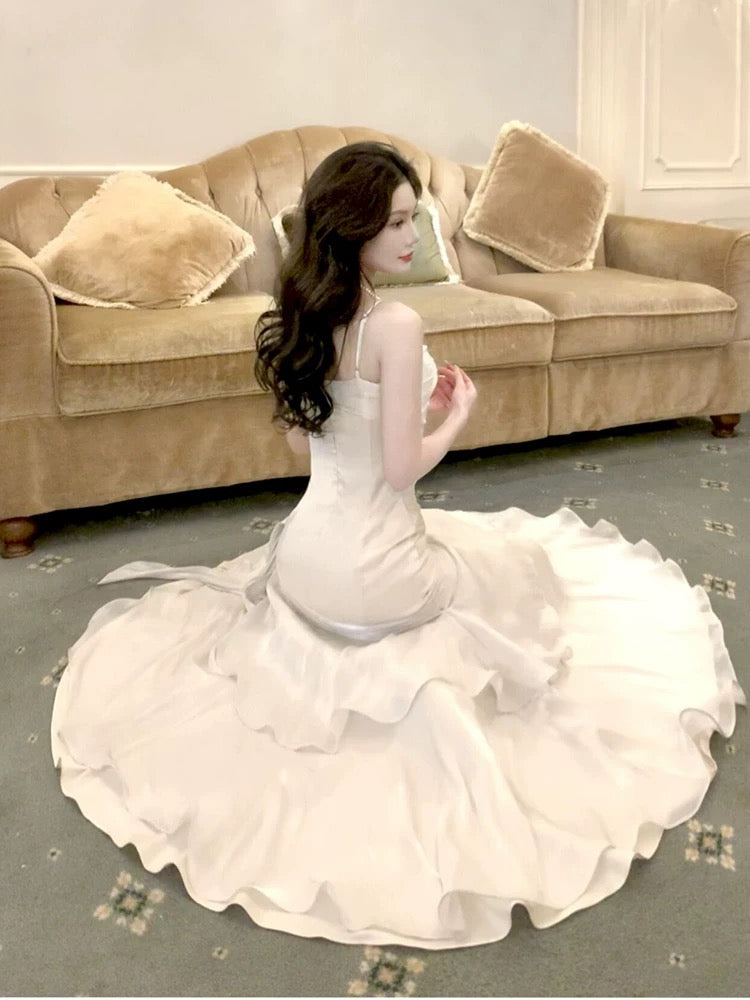 Elegant Sheath Straps Sleeveless White Prom Dresses Long Evening Dress