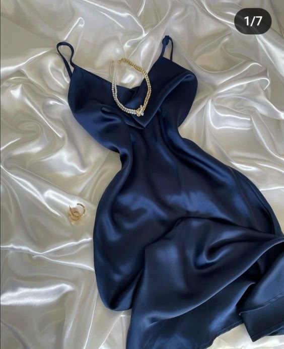 Pretty A Line Spaghetti Straps Navy Blue Silk Satin Prom Dresses Long Evening Dress
