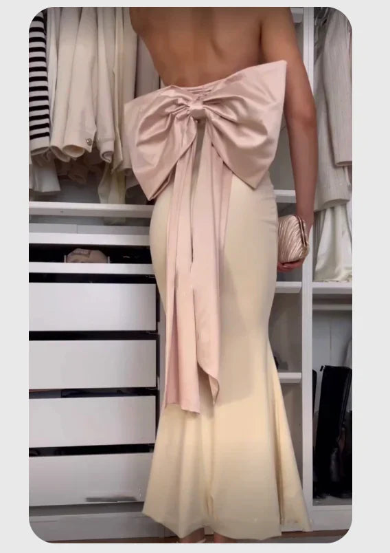 Elegant Mermaid Strapless Long Satin Prom Dresses Evening Dress