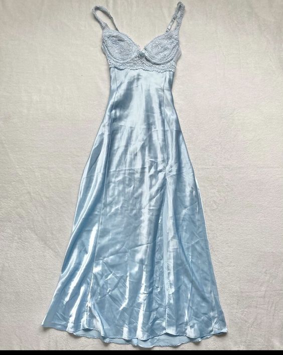 Vintage A line Spaghetti Straps Light Sky Blue Lace Long Prom Dresses Evening Dress