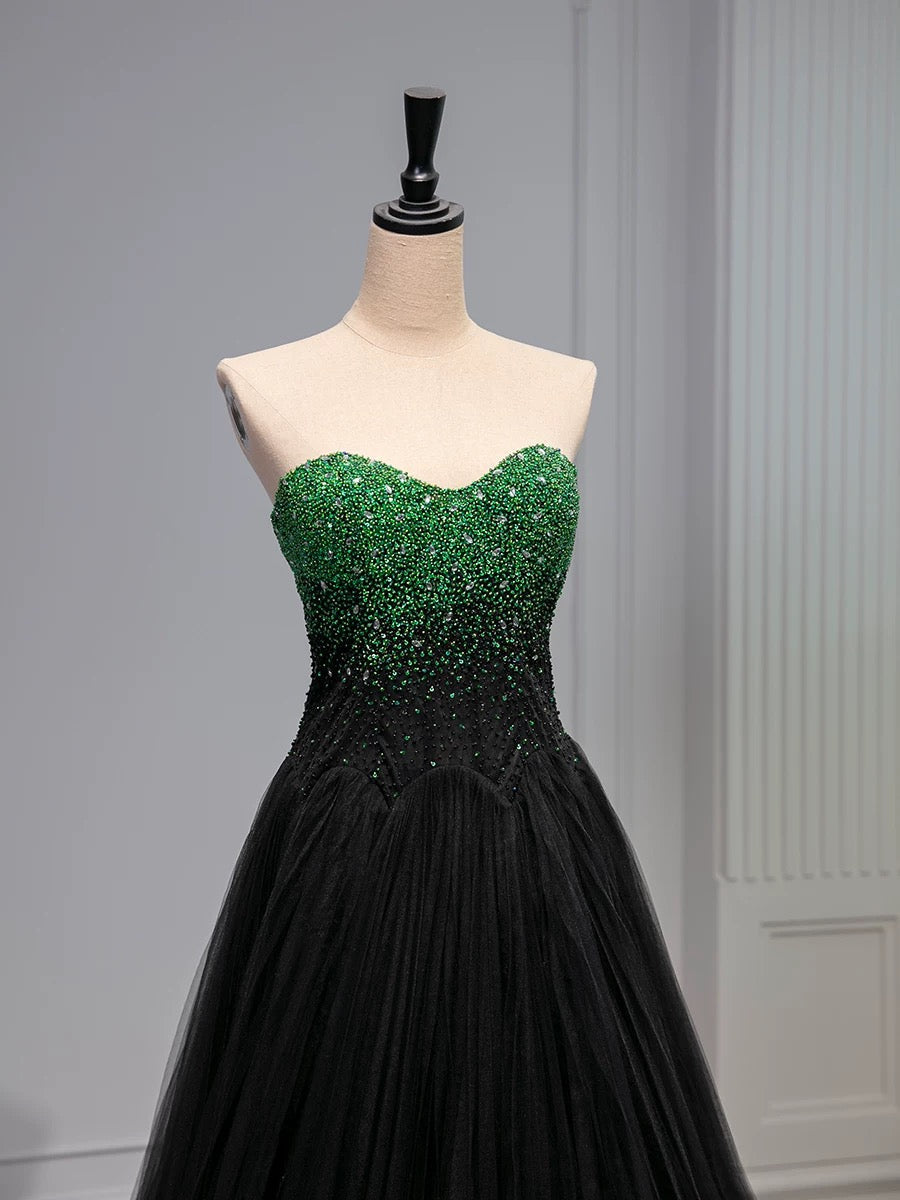Pretty Ball Gown Sweetheart Tulle Long Black Ruffles Prom Dresses Sweet 16 Dresses - View 2 | VelvetHem