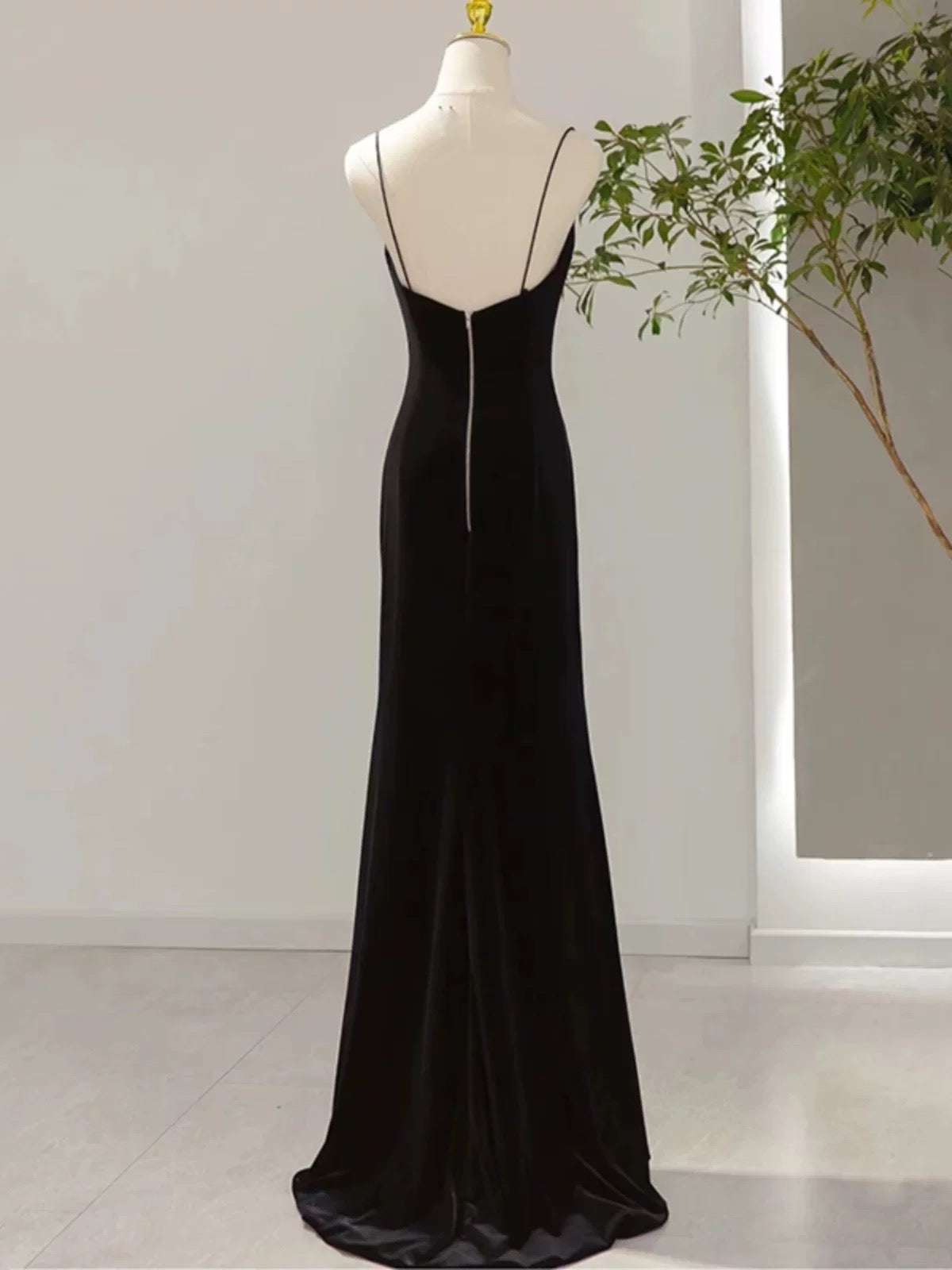 Sexy Mermaid Spaghetti Straps Black Long Prom Dresses Evening Dress - View 5 | VelvetHem