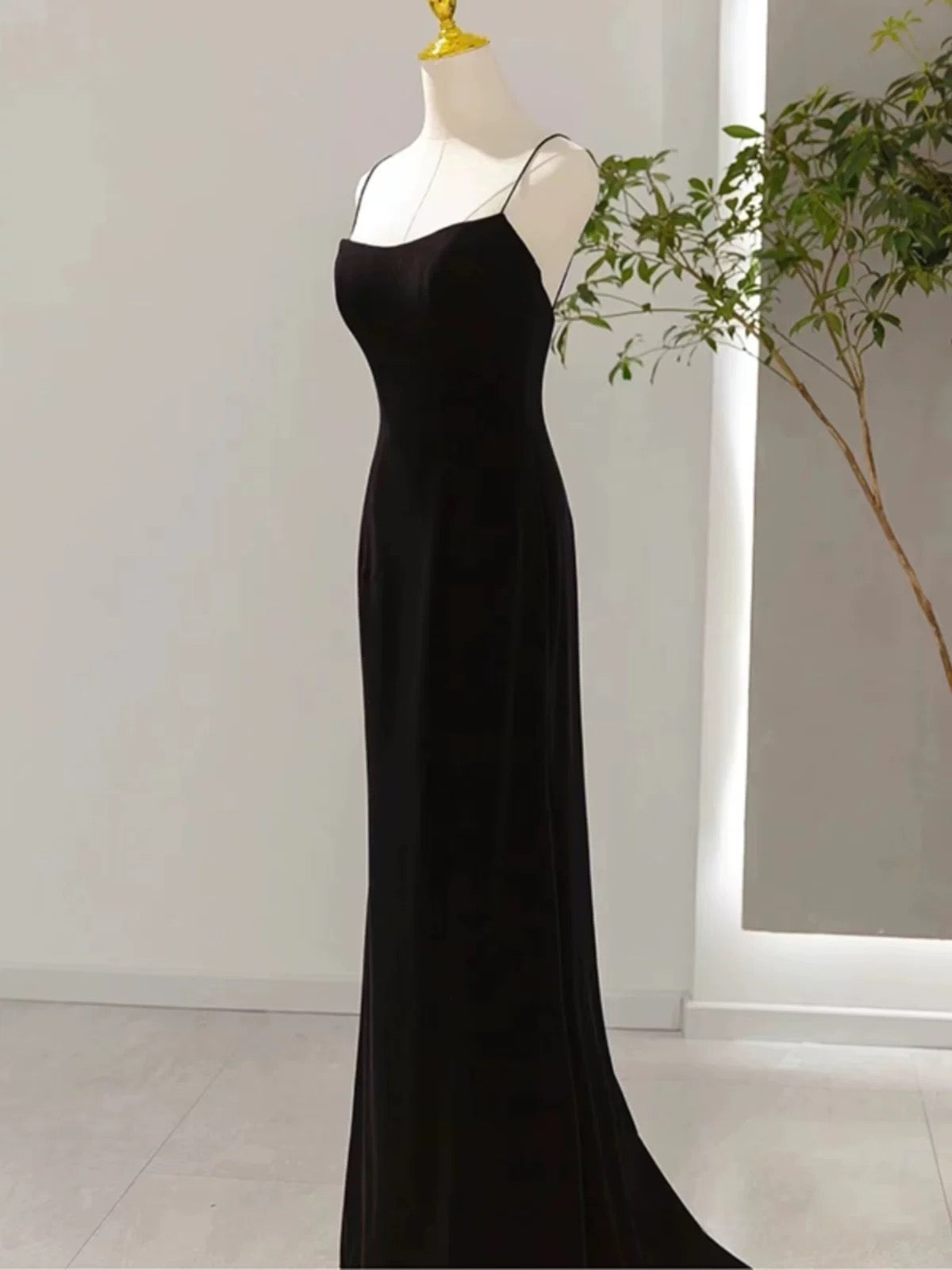 Sexy Mermaid Spaghetti Straps Black Long Prom Dresses Evening Dress - View 4 | VelvetHem