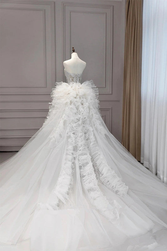 Elegant Mermaid Sweetheart Tulle Lace Long Wedding Dresses