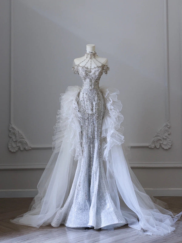 Elegant Mermaid Sweetheart Tulle Lace Long Wedding Dresses