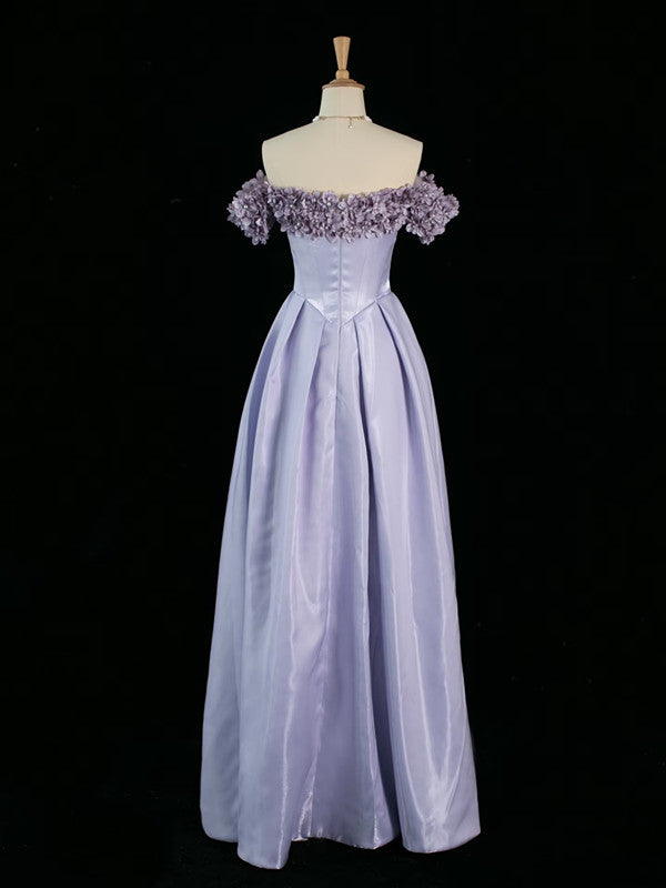 Pretty A Line Off The Shoulder Lilac Long Floral Prom Dresses Party Evening Dress - View 2 | VelvetHem