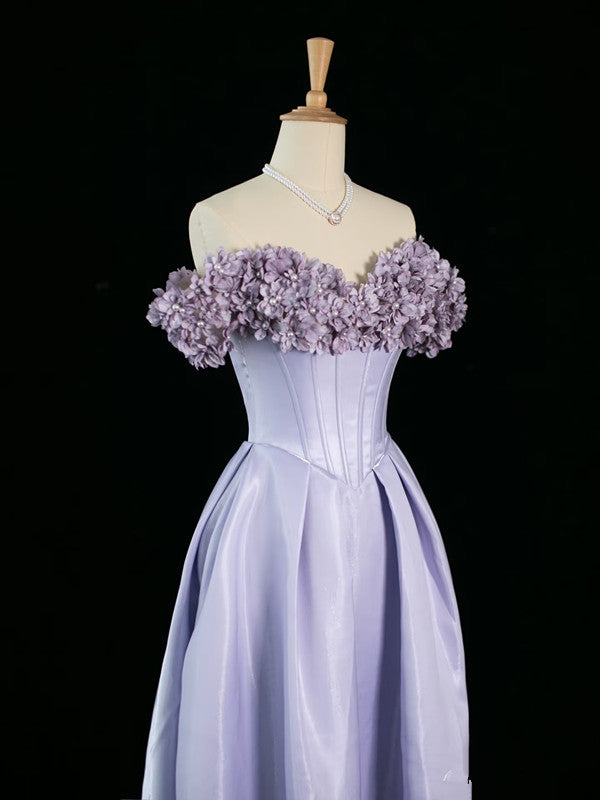 Pretty A Line Off The Shoulder Lilac Long Floral Prom Dresses Party Evening Dress - View 3 | VelvetHem