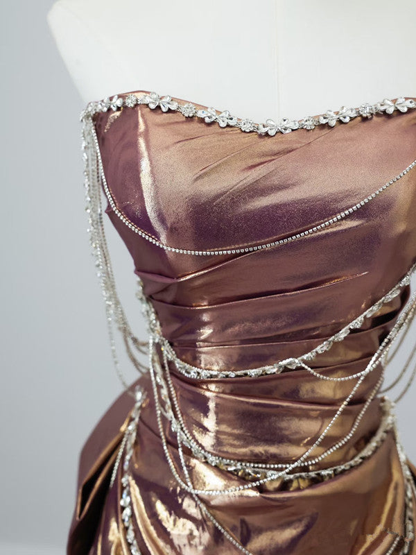 Sexy Mermaid Strapless Sequin Brown Long Prom Dresses