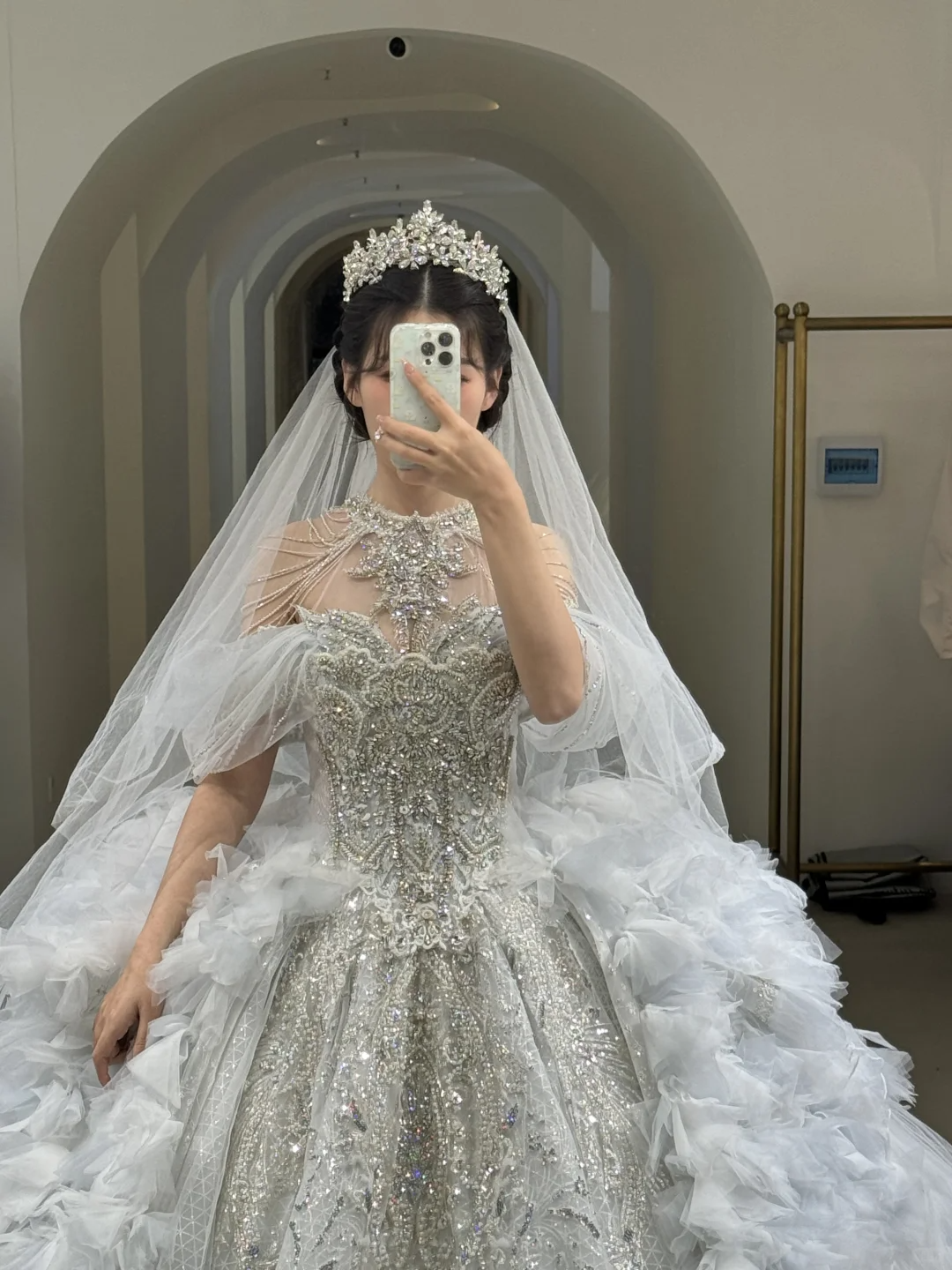 Timeless Ball Gown Off The Shoulder Satin Tulle Sequin Beaded With Veil Long Wedding Dresses - View 2 | VelvetHem