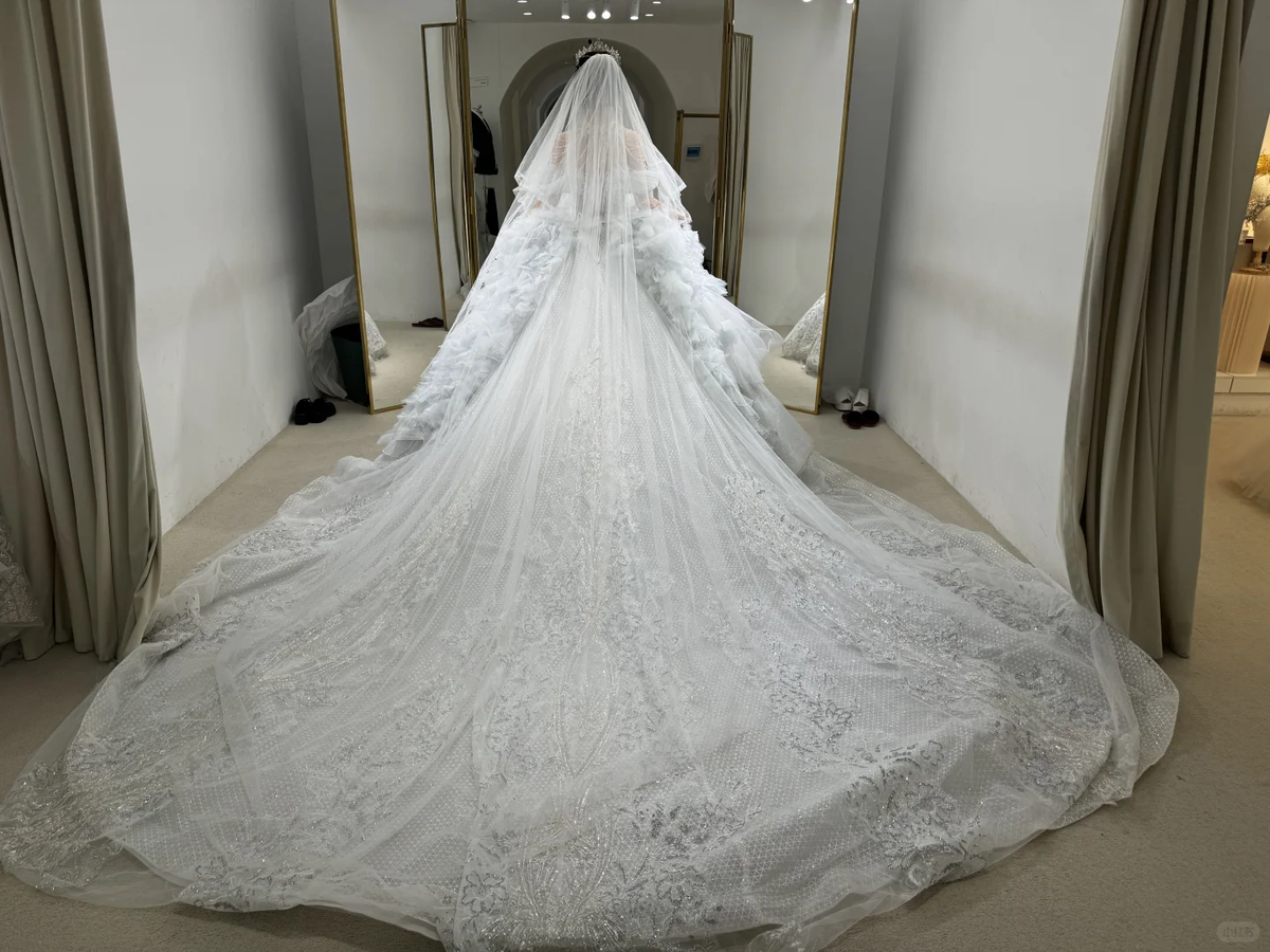 Timeless Ball Gown Off The Shoulder Satin Tulle Sequin Beaded With Veil Long Wedding Dresses - View 3 | VelvetHem
