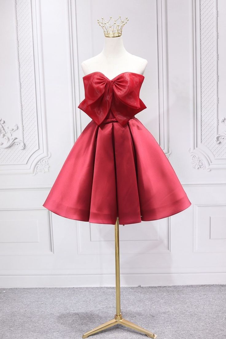 Red Satin Short Prom Dress Lovely Red Knee Length Homecoming Dress