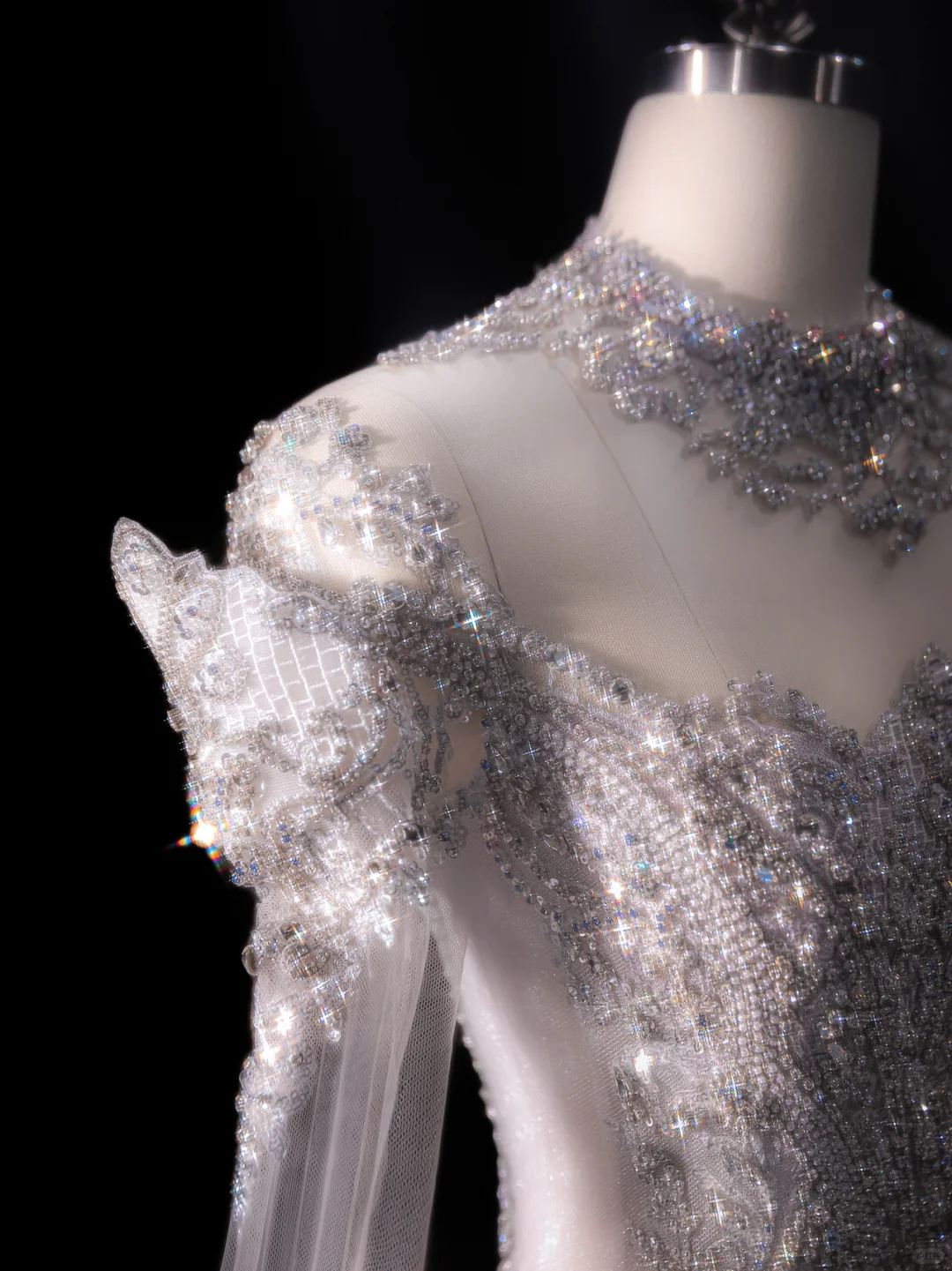 Luxurious Ball Gown Off The Shoulder Tulle Lace Sequin Beaded Long Sleeves Long Wedding Dresses
