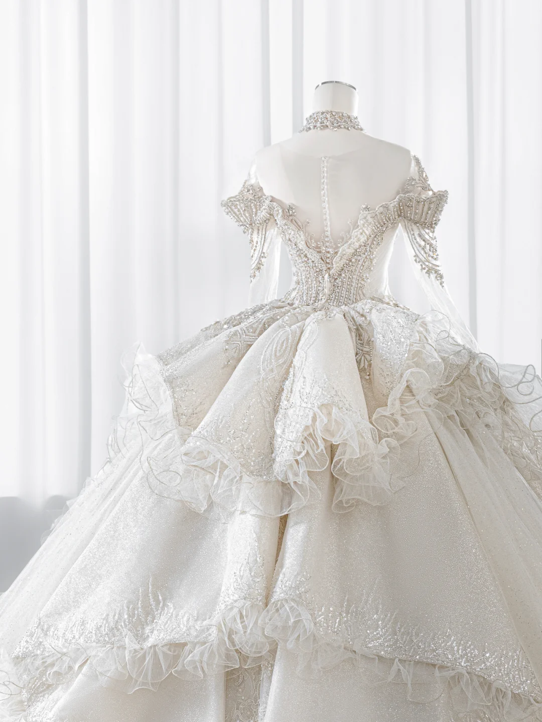 Timeless Ball Gown Off The Shoulder Tulle Lace Sequin Beaed Long Sleeves Long Wedding Dresses - View 2 | VelvetHem