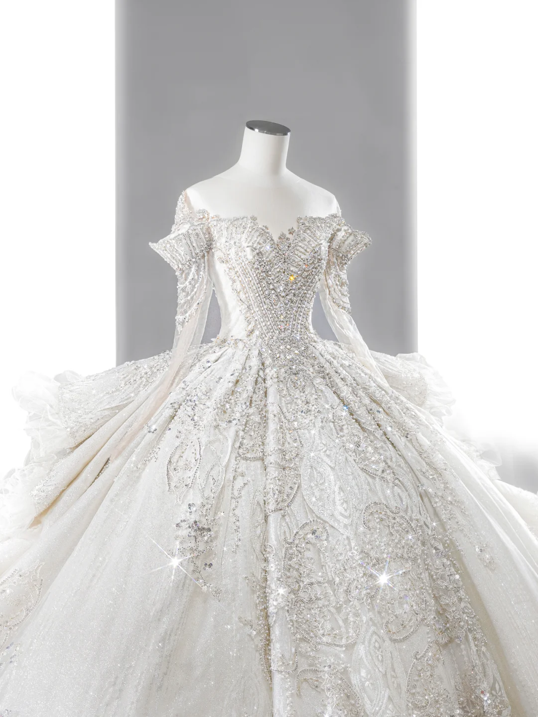 Timeless Ball Gown Off The Shoulder Tulle Lace Sequin Beaed Long Sleeves Long Wedding Dresses - View 3 | VelvetHem