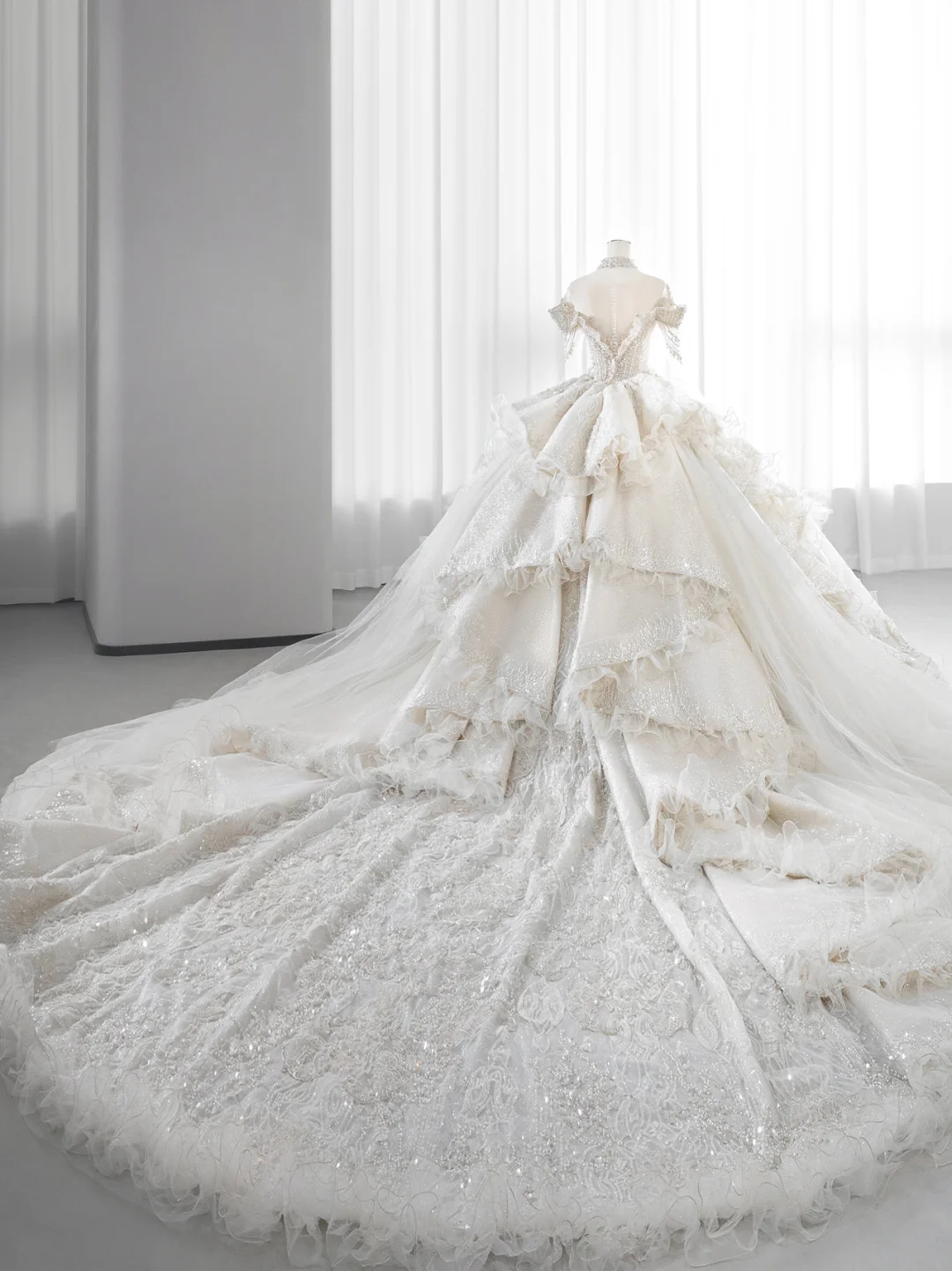 Timeless Ball Gown Off The Shoulder Tulle Lace Sequin Beaed Long Sleeves Long Wedding Dresses - View 5 | VelvetHem