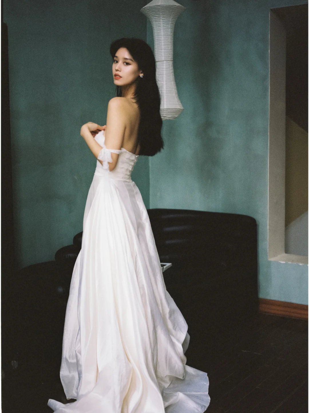 Elegant A Line Off The Shoulder Satin Lace Long Wedding Dresses - VelvetHem