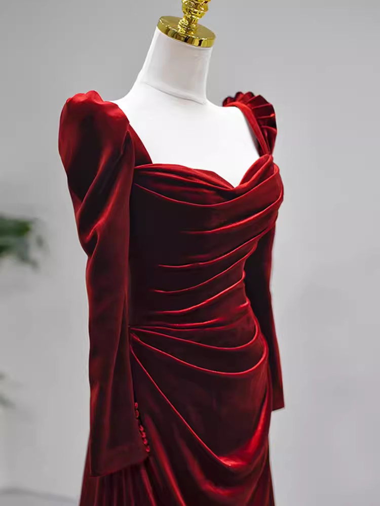 Sexy Mermaid Long Sleeves Burgundy Velvet Prom Dresses C42 - View 4 | VelvetHem