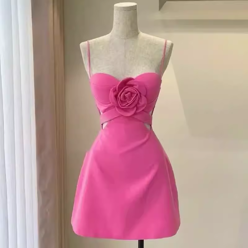 Elegant A Line Straps Pink Birthday Dress Short Homecoming Dresses