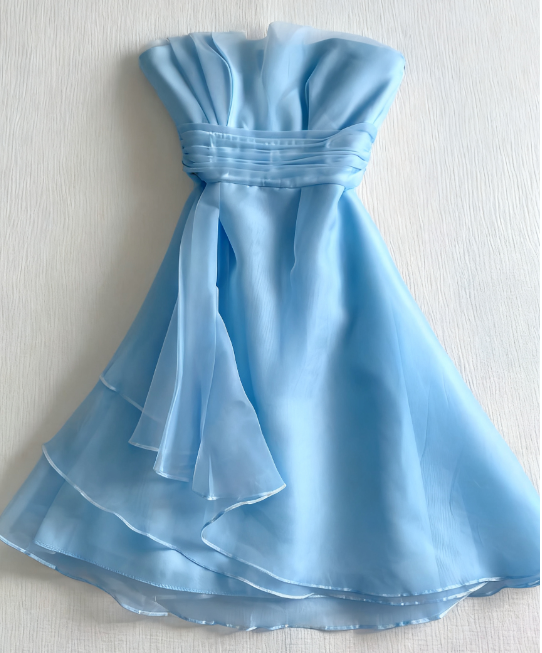 Cute A Line Strapless Satin Chiffon Short Homecoming Dress 18th Birthday Outfits - View 7 | VelvetHem