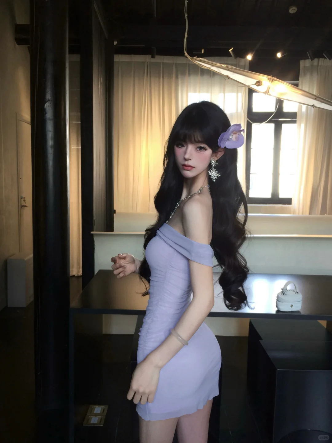 Charming 20th Lilac Mermaid Off The Shoulder Satin Short Homecoming Dress Birthday Outfits - View 5 | VelvetHem