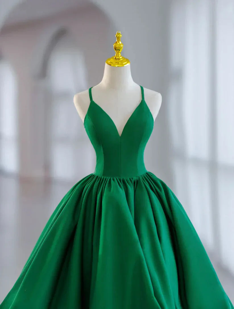 Classy Ball Gown Spaghetti Straps Green Satin Short Homecoming Dress 18th Birthday Outfits