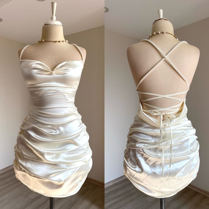 Mermaid Spaghetti Straps Satin Beads Pleated Short Homecoming Dress 19th Birthday Outfits - View 3 | VelvetHem