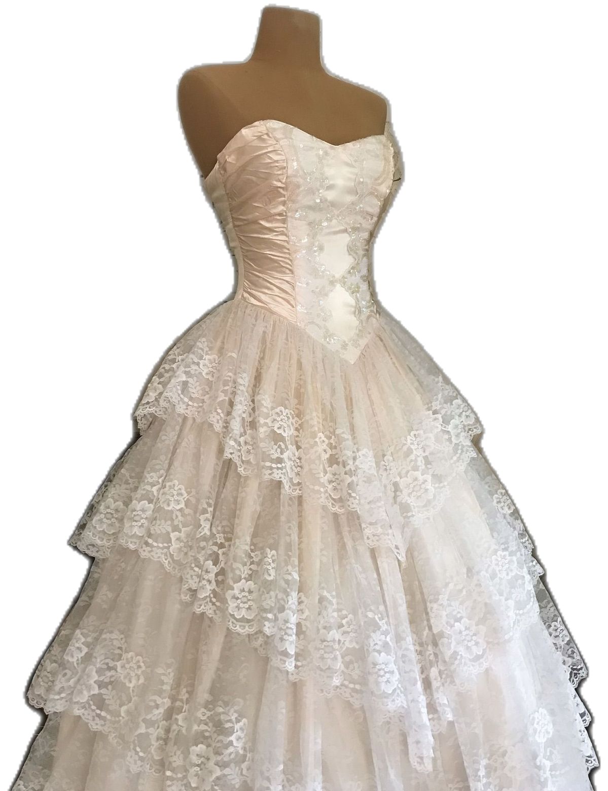 Classy Ball Gown Strapless Satin Lace Tiered Long Prom Dresses Formal Dress - View 7 | VelvetHem