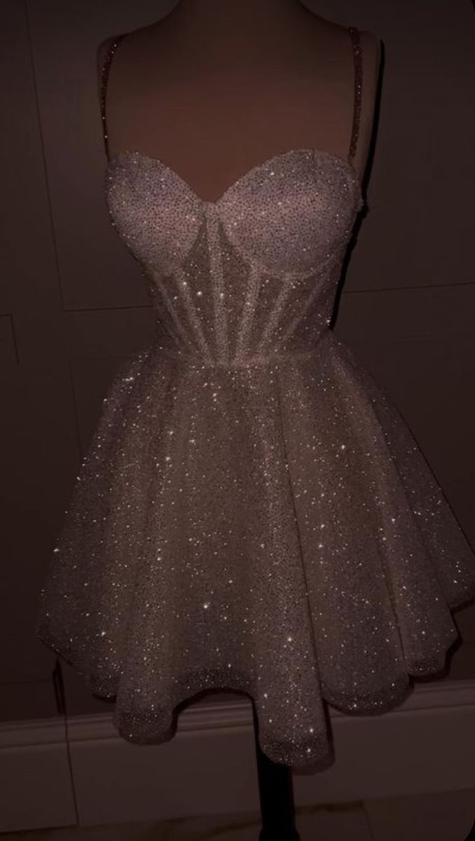 Sparkly A Line Spaghetti Straps Sequin Short Homecoming Dress 18th Birthday Outfits
