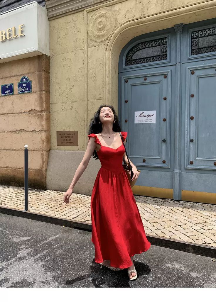 Unique Red A Line Ruffle Spaghetti Straps Satin Long Prom Dresses Formal Dress - VelvetHem