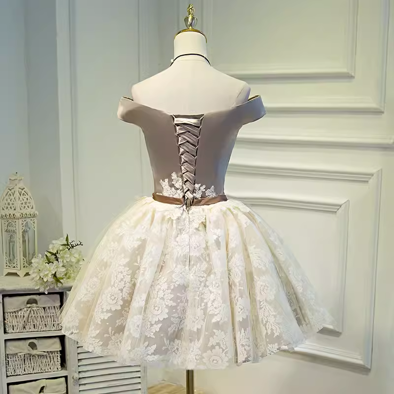 Elegant Ball Gown Off The Shoulder Birthday Outfits Tulle Homecoming Dresses - View 5 | VelvetHem