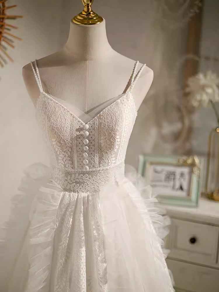 Cute Ball Gown Straps White Birthday Outfits Tulle Lace Homecoming Dresses - View 2 | VelvetHem