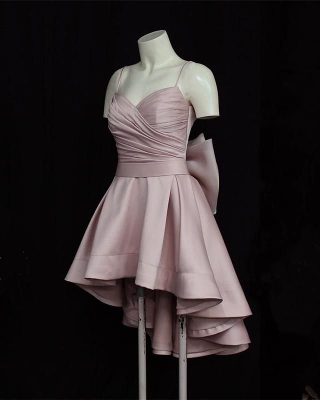 Cute High Low Short Burgundy Prom Dress With Bow Homecoming Dresses