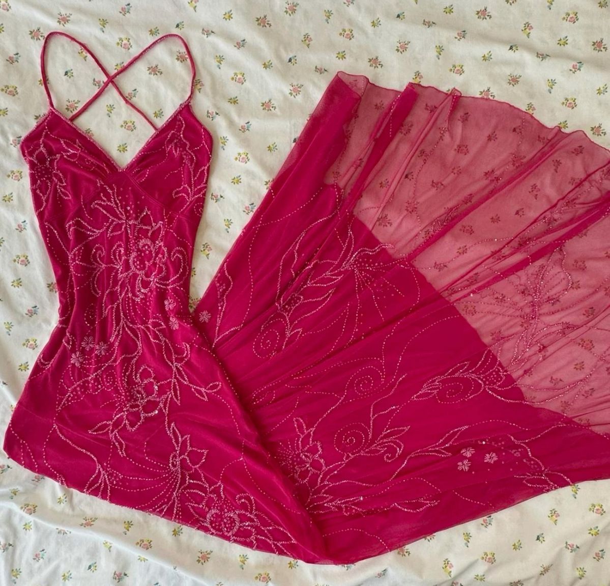 Impressed A Line Spaghetti Straps Satin Tulle Embroidered Long Prom Dresses Formal Dress - VelvetHem
