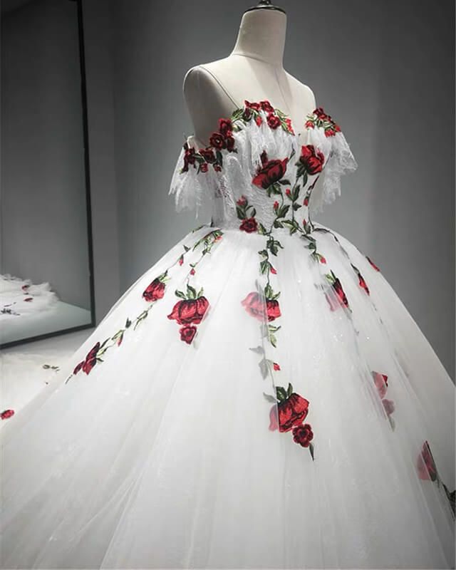 White Charro Quinceanera Dresses Floral Flowers Prom Dress Birthday Outfits - View 2 | VelvetHem