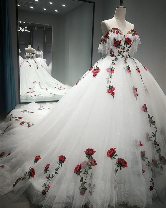 White Charro Quinceanera Dresses Floral Flowers Prom Dress Birthday Outfits