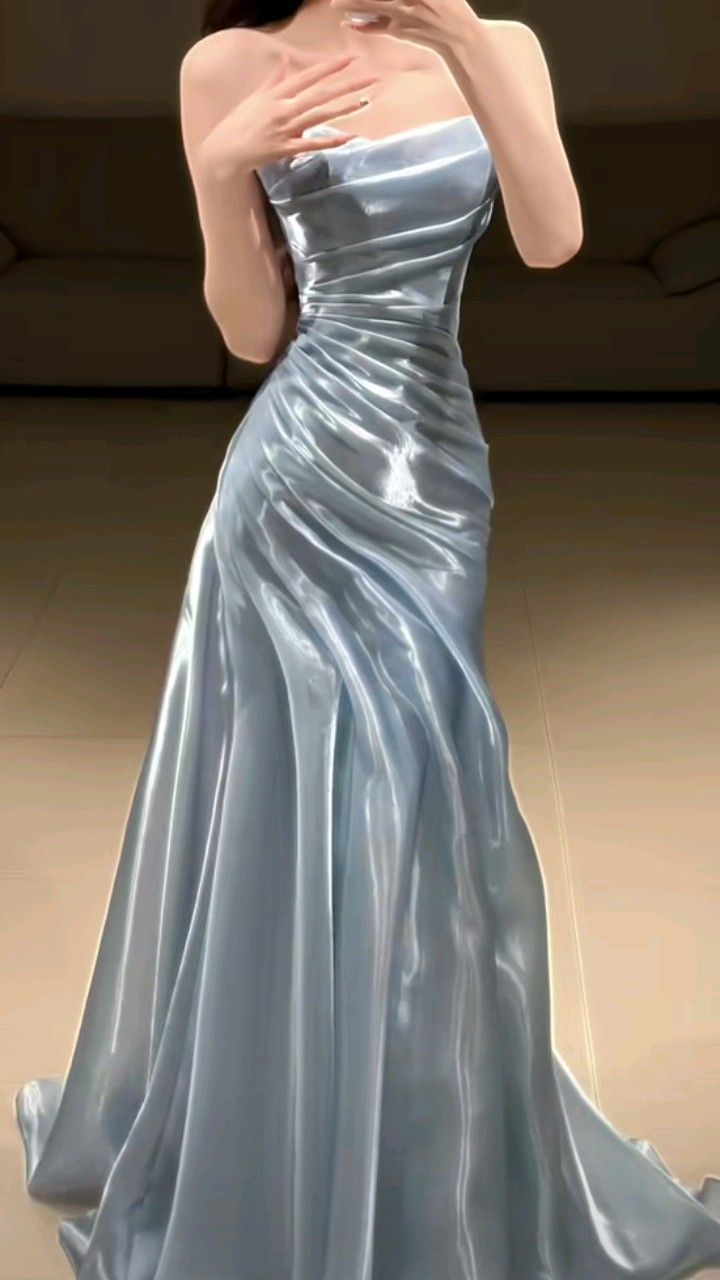 Classy Style A Line Strapless Pleated Satin Long Prom Dress, Bridesmaids Dress, Evening Dress - View 2 | VelvetHem