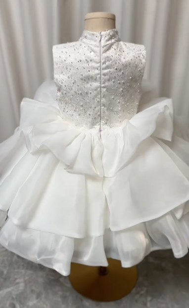Pretty Ball Gown High Neck Satin Sequin Flower Girl Dress - View 4 | VelvetHem