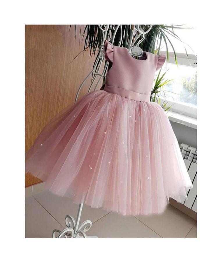 Pink Ball Gown Satin Tulle Ruffle Sleeves Back With Bow Knot Flower Girl Dress - View 4 | VelvetHem