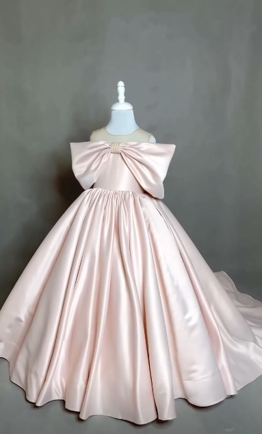 Sweet Ball Gown Satin With Bow Knot Flower Girl Dress - VelvetHem