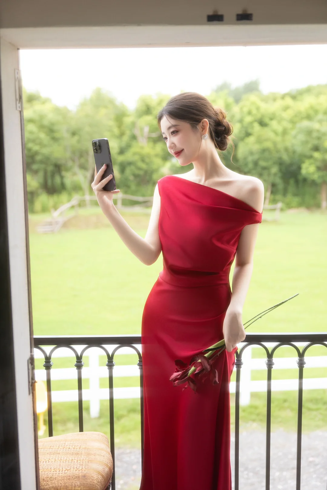 Classy Burgundy Mermaid Off The Shoulder Satin Long Prom Dress, Evening Dress - View 7 | VelvetHem
