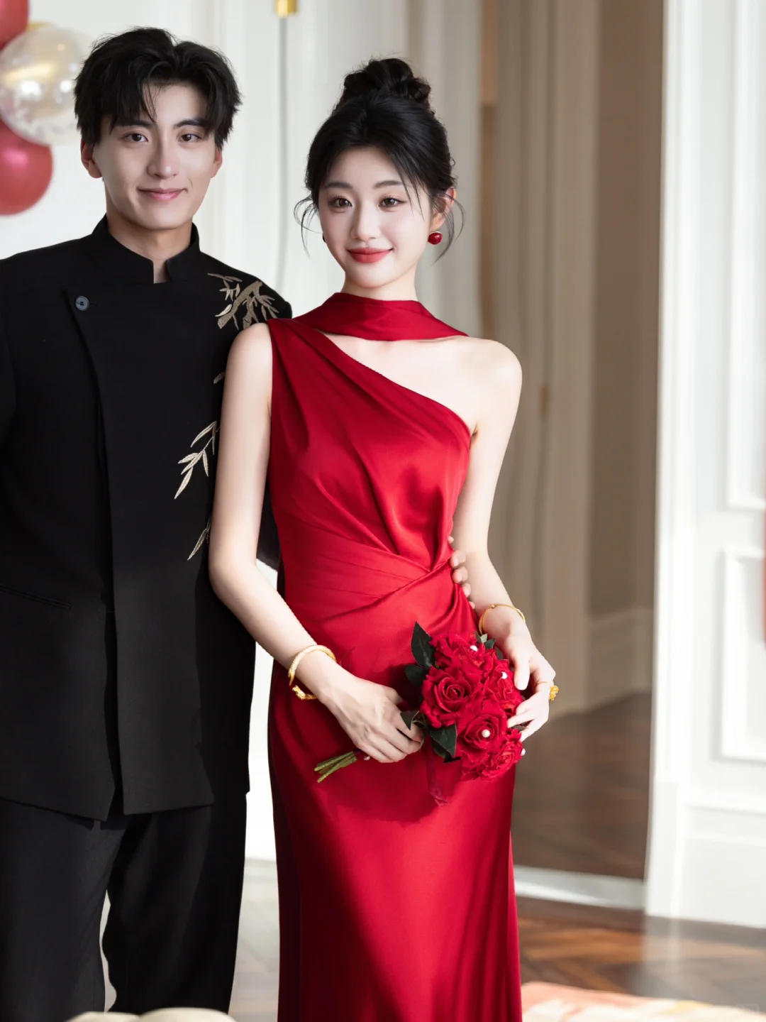 Chic Mermaid One Shoulder Burgundy Satin Long Prom Dress, Evening Dress - View 4 | VelvetHem
