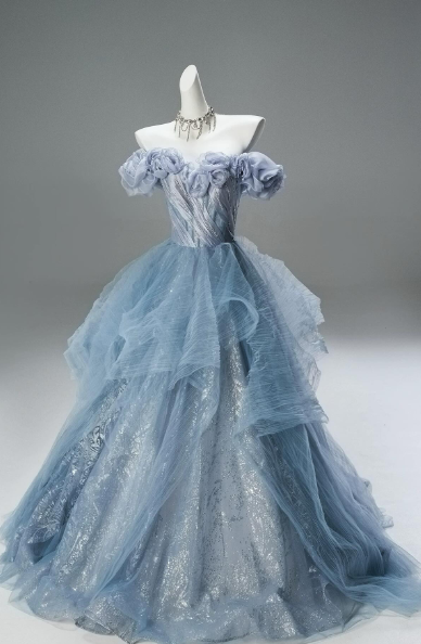 Pretty Ball Gown Off The Shoulder Tulle Long Prom Dress, Evening Dress - VelvetHem