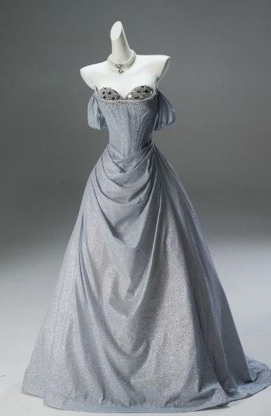 Chic A Line Off The Shoulder Gray Satin Sequin Long Prom Dress, Evening Dress - VelvetHem