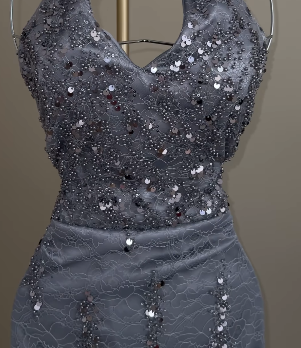 Shiny Gray Mermaid Halter Tulle Sequin Without Sleeves Long Prom Dress, Evening Dress - View 3 | VelvetHem