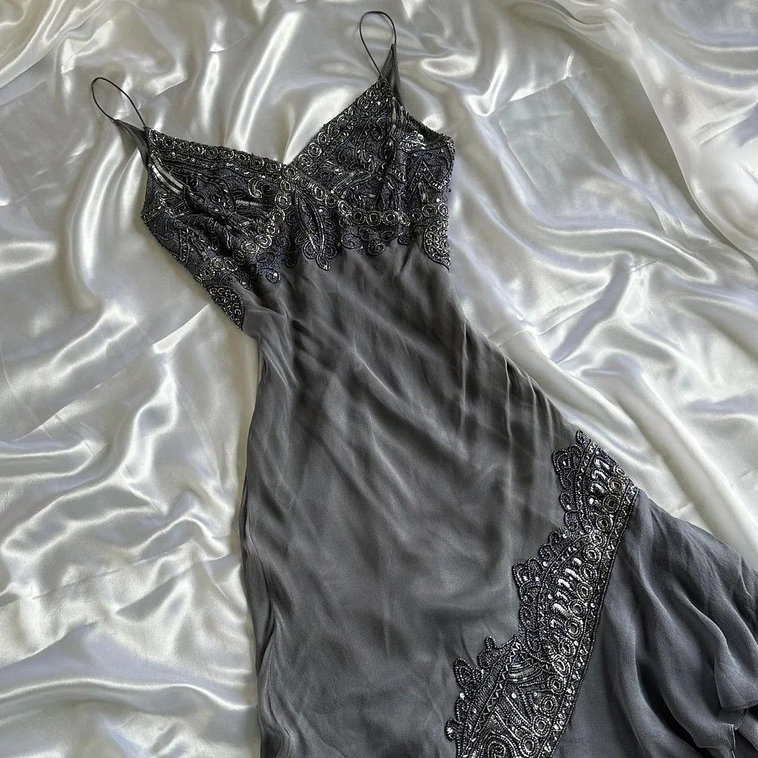 Chic A Line Spaghetti Straps Chiffon Lace Without Sleeves Long Prom Dress, Evening Dress - View 3 | VelvetHem